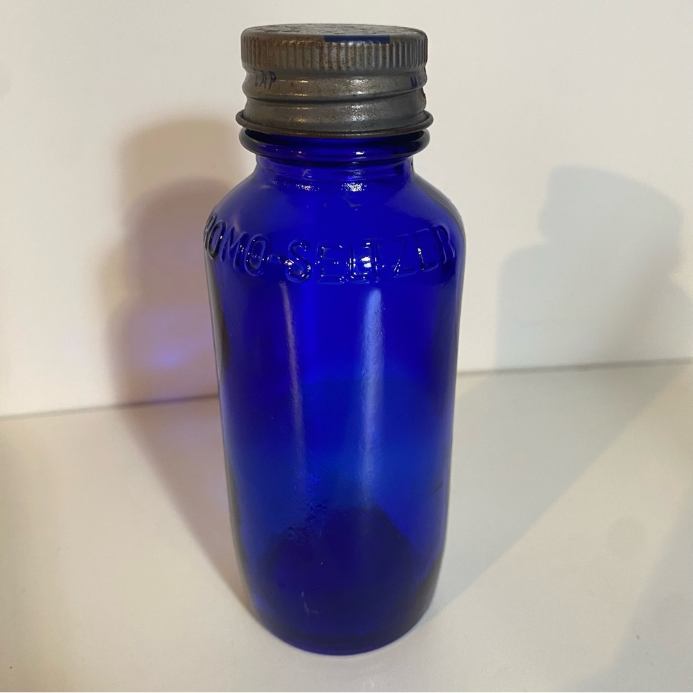 Vintage Cobalt Blue Bromo Seltzer Glass Bottle With Logo Screw Cap Made In USA
